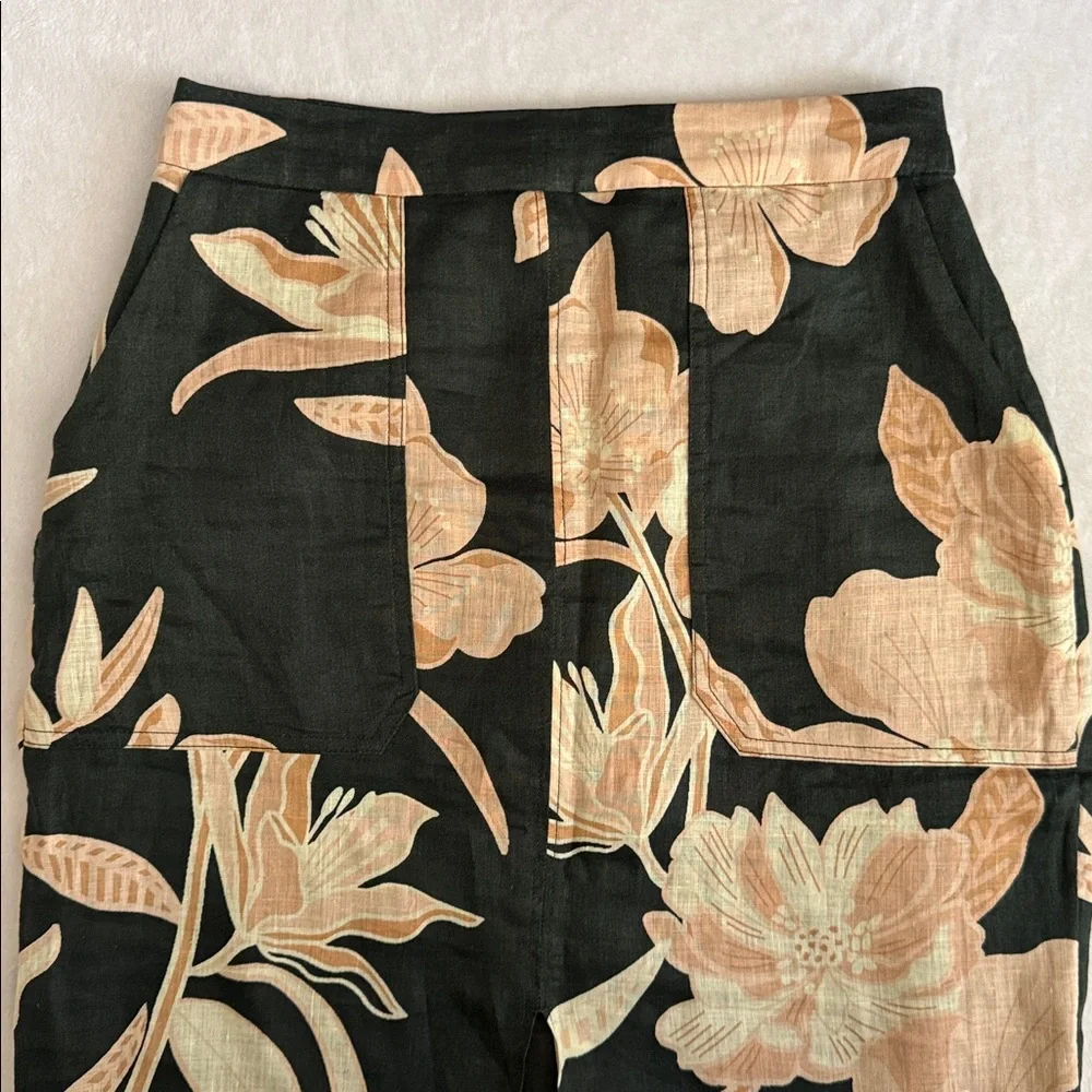 Reiss | Jackson Linen Floral Front Slit Knee Length Pencil Skirt Pockets (4) - Picture 2 of 13